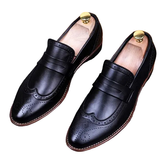 Handmade Men's Black Leather Penny Loafers