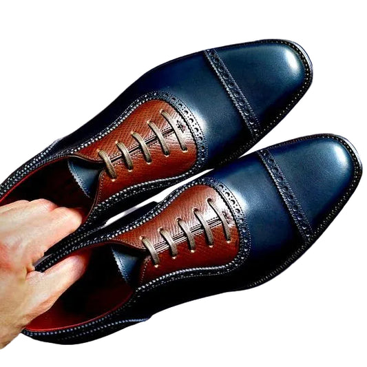 Men's Blue & Brown Leather Oxford Shoes