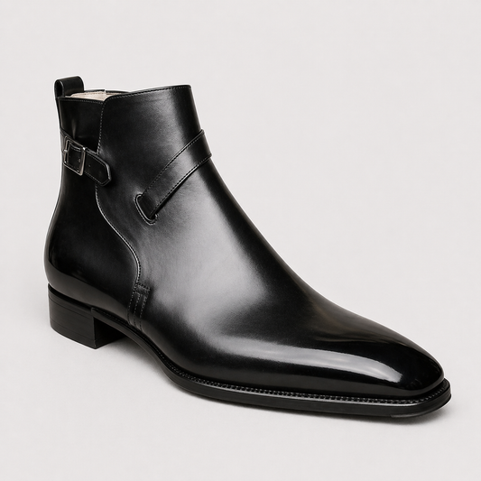 Handmade Men's Black Leather Ankle High Jodhpur Boots