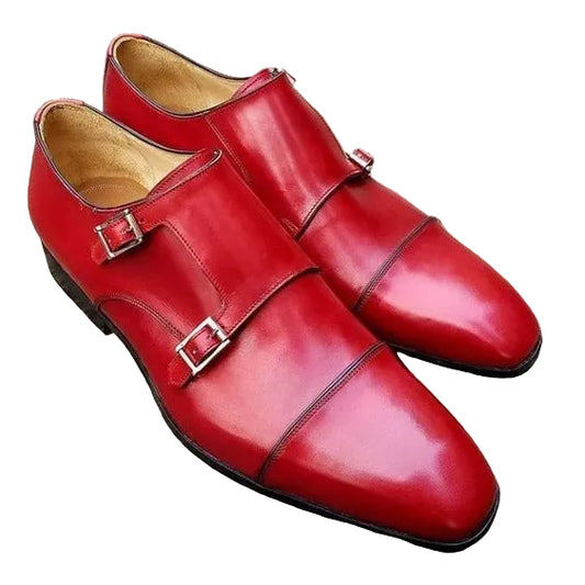 Men's Luxury Red Leather Double Monk Formal Shoes