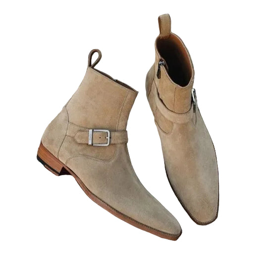 Men's Beige Suede Ankle High Jodhpur Boots
