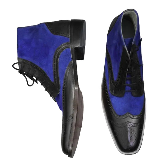 Men's Black & Blue Suede Leather Chukka Boots