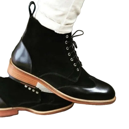 Men's Black Leather & Suede Ankle High Casual Boots