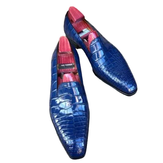 Men's Blue Alligator Leather Slip On Loafers