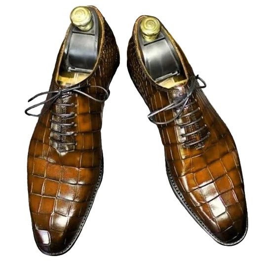 Men's Brown Alligator Leather Formal Lace Up Shoes