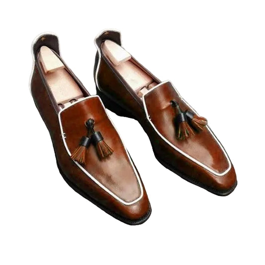 Men's Brown Leather Tasseled Moccasin Loafers