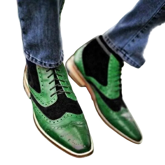 Men's Green & Black Suede Leather Wingtip Chukka Boots
