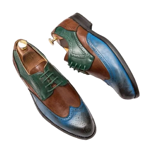 Men's Multi Color Genuine Leather Wingtip Oxford Shoes