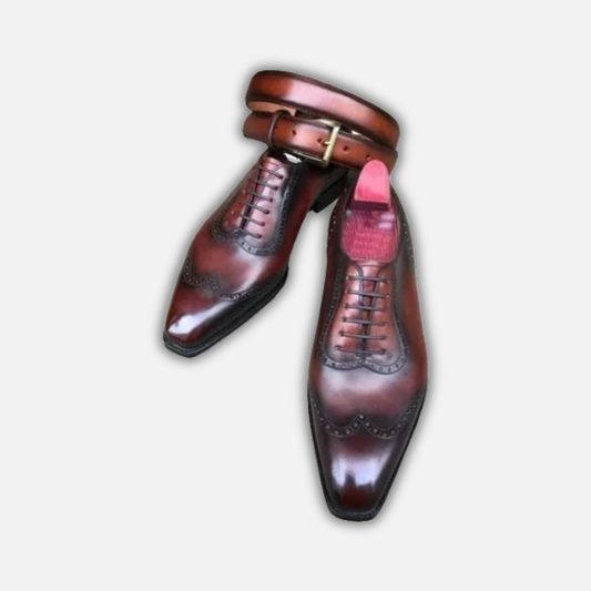Men's Genuine Brown Leather Wingtip Oxford Shoes