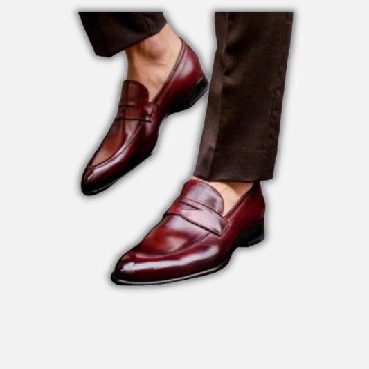 Men's Handmade Ox-Blood Patina Leather Penny Loafers