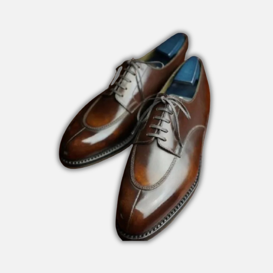 Handmade Men's Brown Patina Leather Dress Shoes