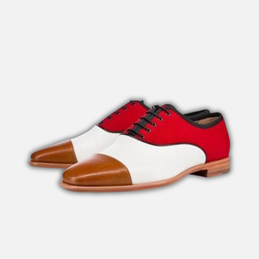 Handmade Men's Tri Tone Suede Leather Cap Toe Oxford Shoes