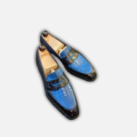Men's Genuine Black & Blue Leather Penny Loafers