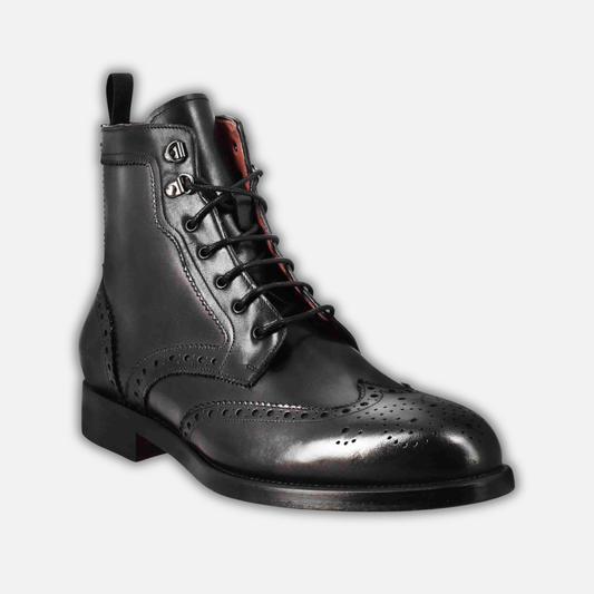 Men's high amphibious brogue boot in black leather