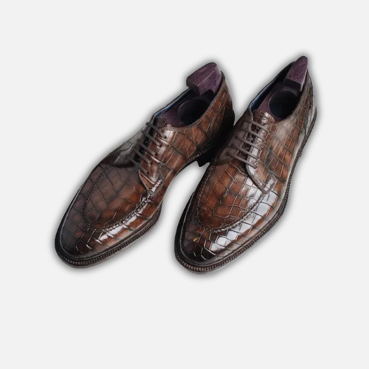 Handmade Men's Brown Alligator Leather Shoes