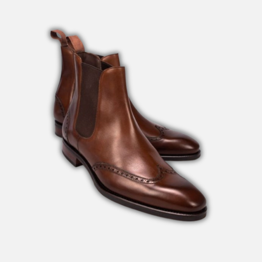 Men's Brown Leather Wingtip Chelsea Boots