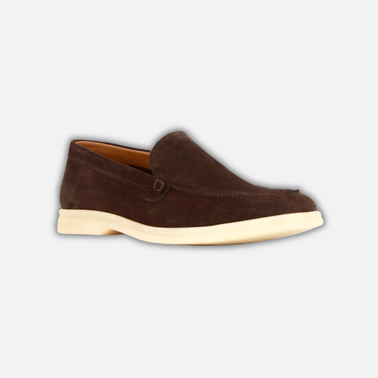 Casual men's moccasin in dark brown suede