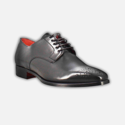 Men's Derby in smooth black leather with square toe and design
