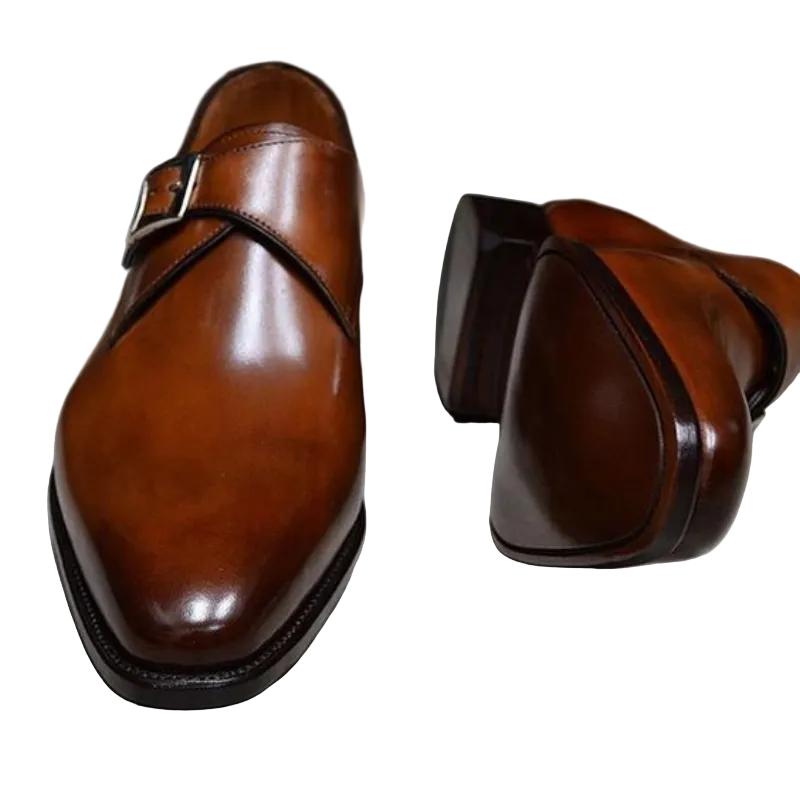 Handmade Men's Brown Leather Monk Style Formal Shoes
