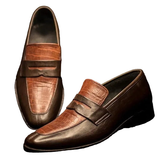 Men's Brown Alligator Leather Penny Loafers
