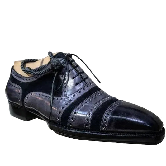 Men's Grey & Black Cap Toe Oxfords