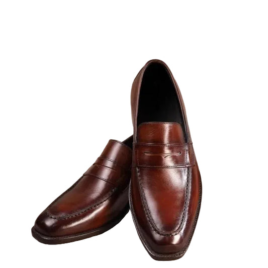 Men's Brown Patina Leather Penny Loafers
