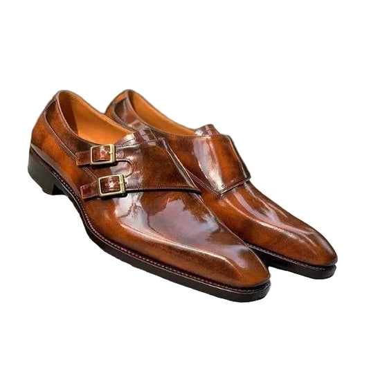 Men's Brown Patina Leather Double Monk Dress Shoes