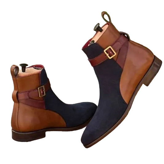 Men's Brown & Blue Suede Leather Jodhpur Boots