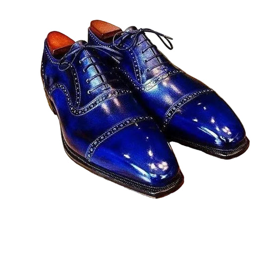 Men's Genuine Blue Patina Leather Oxford Shoes