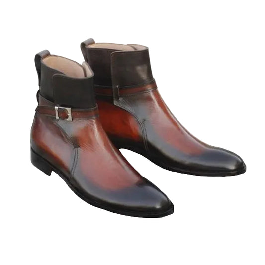Handmade Men's Brown Patina Leather Jodhpur Boots