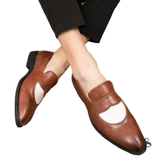 Men's Brown & White Leather Penny Loafers
