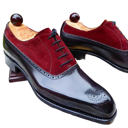 Men's Black & Maroon Suede Leather Oxford Shoes