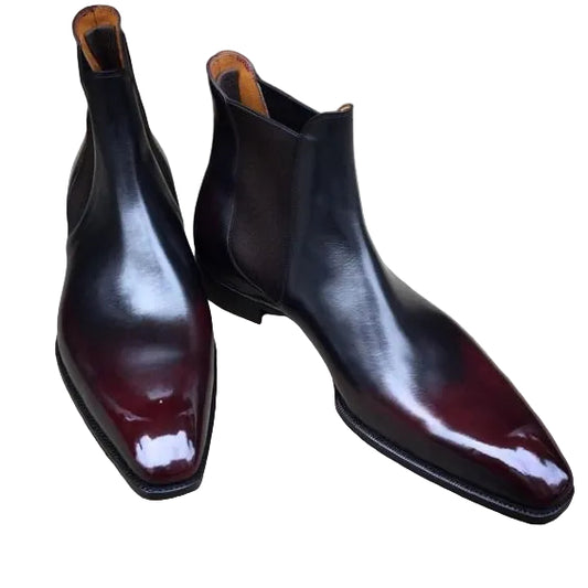 Handmade Burgundy Patina Leather Chelsea Boots