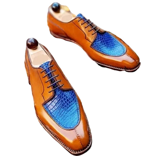 Men's Brown & Blue Leather Luxury Oxford Shoes