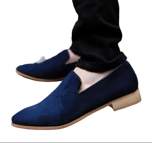 Handmade Men's Blue Suede Leather Moccasin Loafers