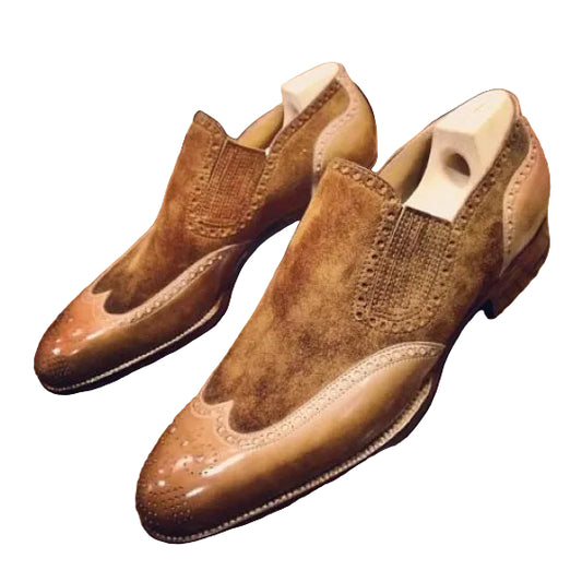 Men's Two Tone Brown Leather & Suede Shoes