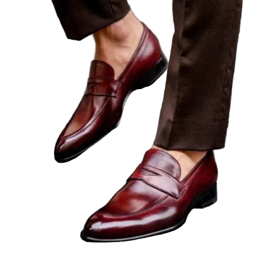 Men's Handmade Ox-Blood Patina Leather Penny Loafers