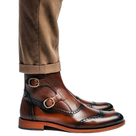 Men's Brown Patina Leather Ankle High Boots
