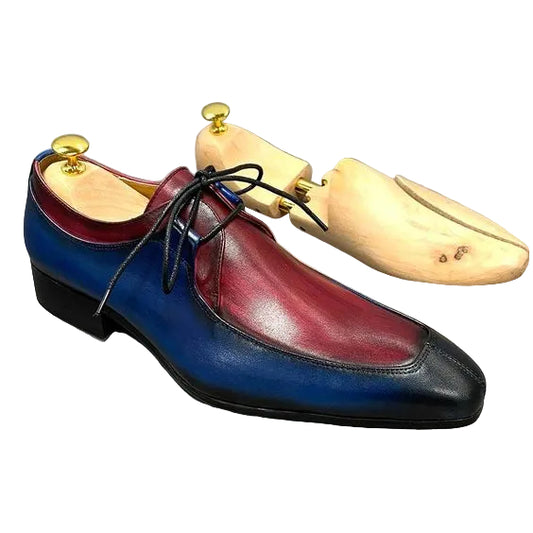 Men's Blue & Burgundy Hand Painted Leather Shoes