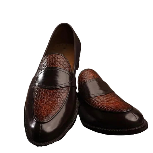 Men's Dual Tone Brown Leather Penny Loafers