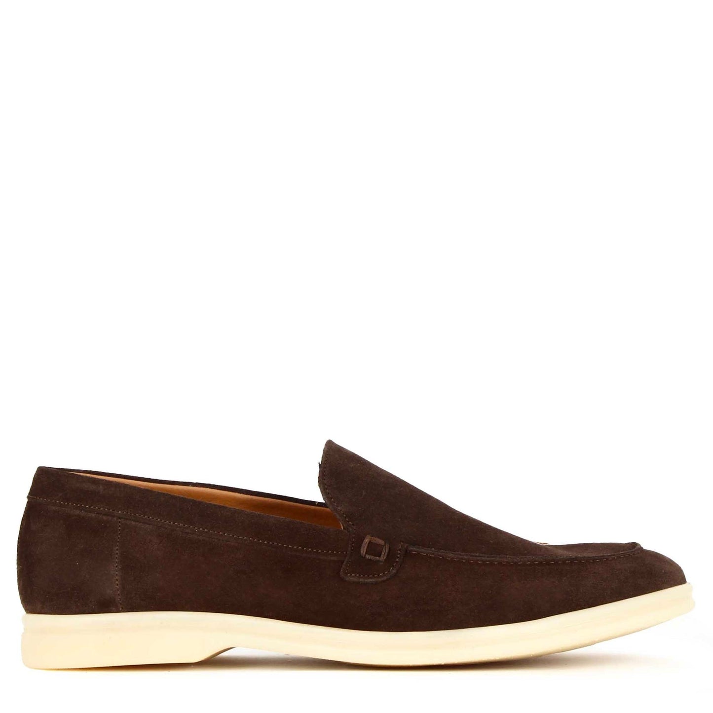 Casual men's moccasin in dark brown suede