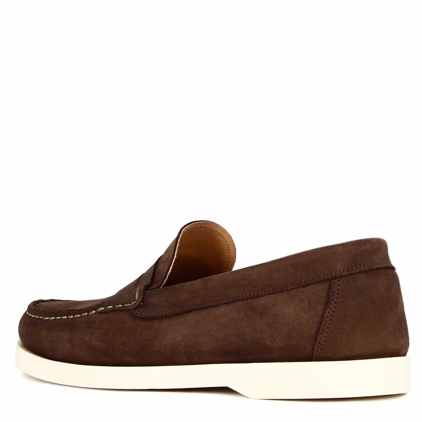 Casual men's boat moccasin in dark brown leather