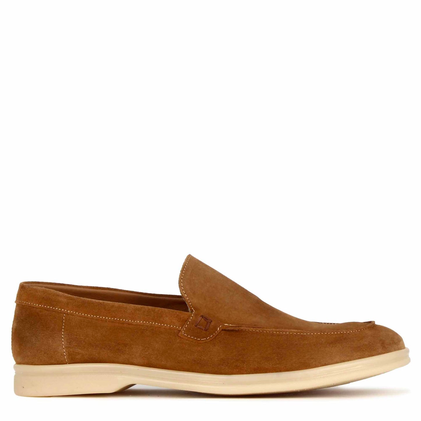 Casual men's moccasin in light brown suede