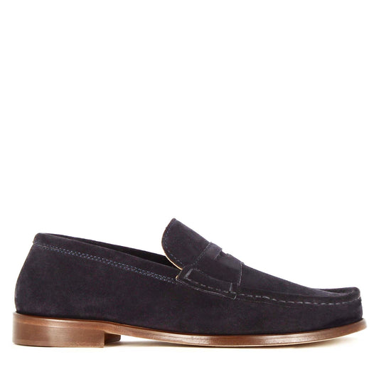 Handmade dark blue suede men's moccasin