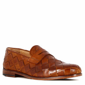 Elegant vintage brown men's loafer in woven leather