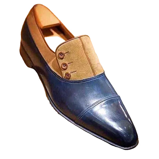 Men's Blue & Brown Suede Leather Button Shoes