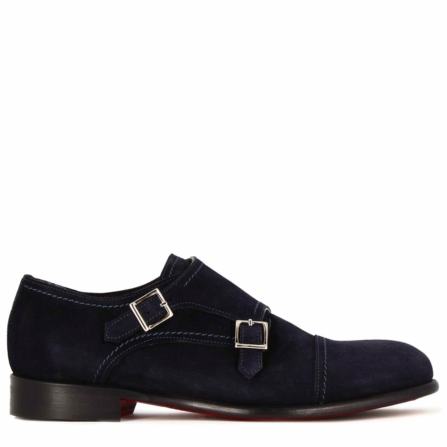 Double buckle men's shoe in blue suede