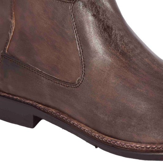 Handmade classic dark brown leather men's ankle boots