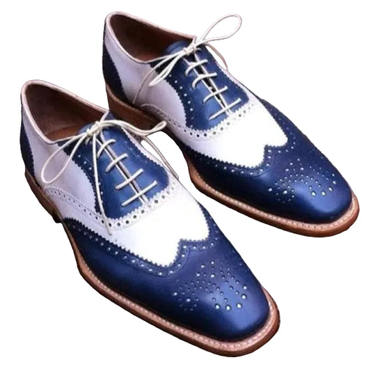 Men's Blue & White Leather Oxford Spectator Shoes
