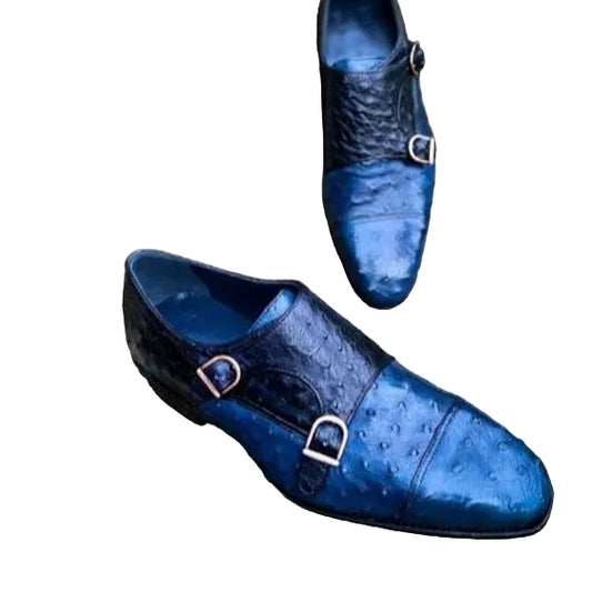 Men's Two Tone Blue Ostrich Impression Leather Oxford Shoes